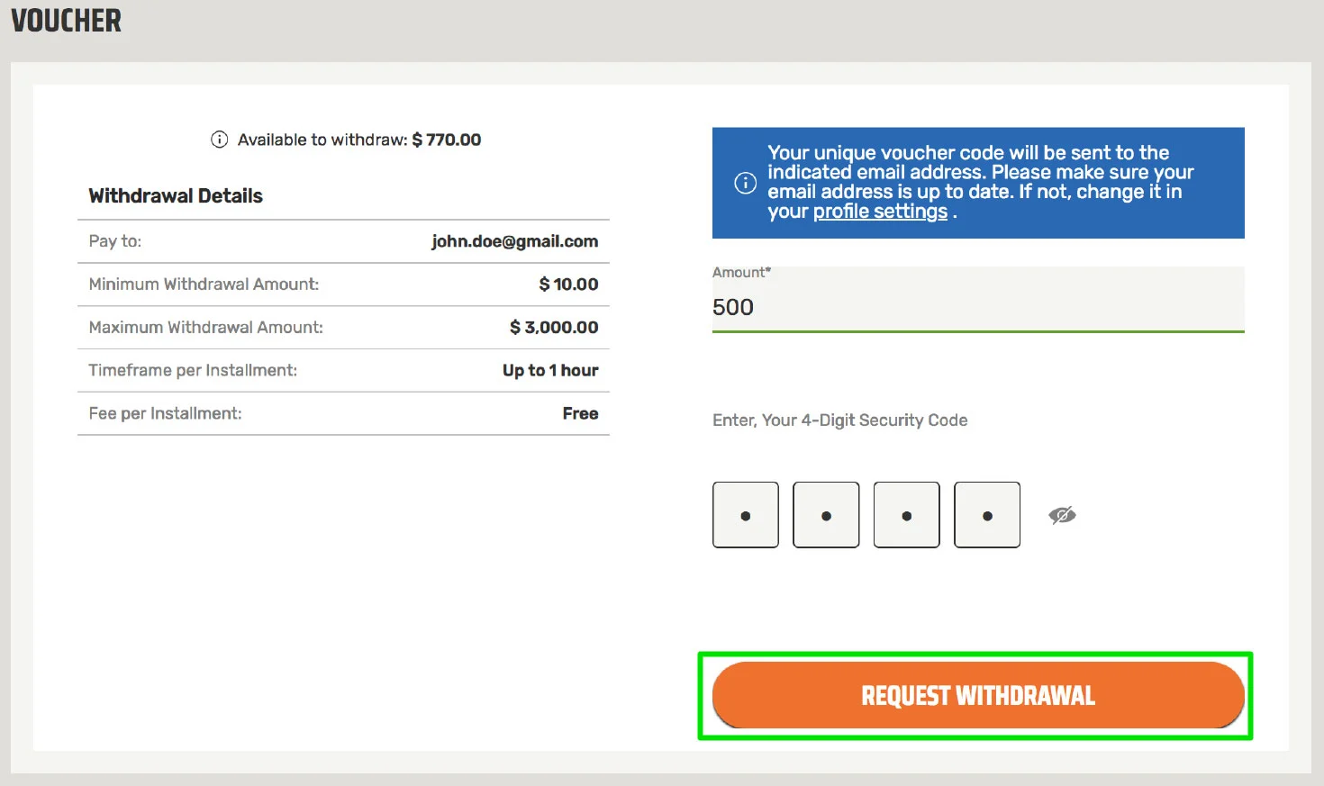 Check, Confirm, and Request your Voucher Withdrawal